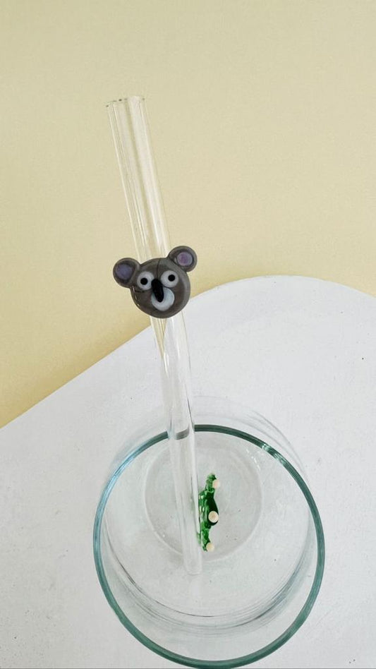 Handmade Koala Figurine Glass Straw