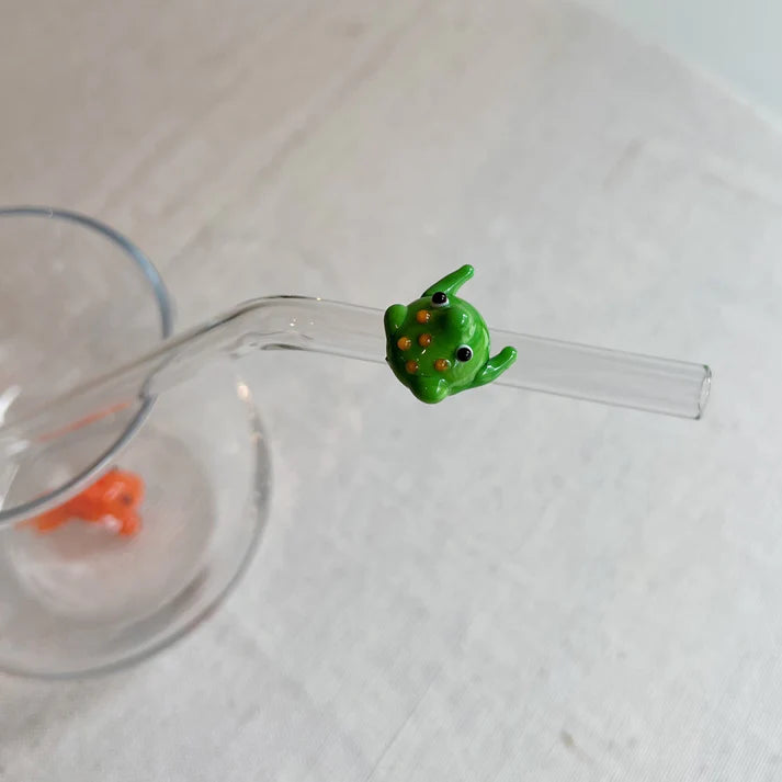 Handmade Frog Figurine III Glass Straw