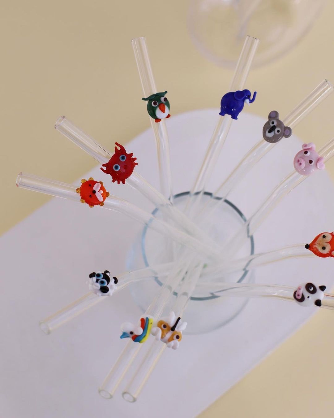 Handmade Animal Figurine Glass Straws