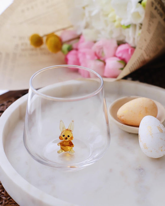 Tiny Animal Drinking Glass, Brown Rabbit/Bunny