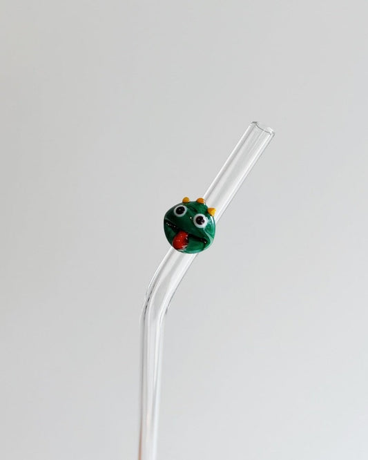 Handmade Frog Figurine II Glass Straw
