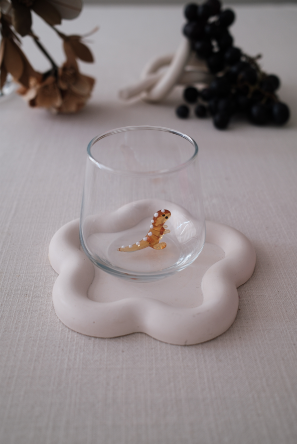 Tiny Animal Drinking Glass, Amber Dinosaur
