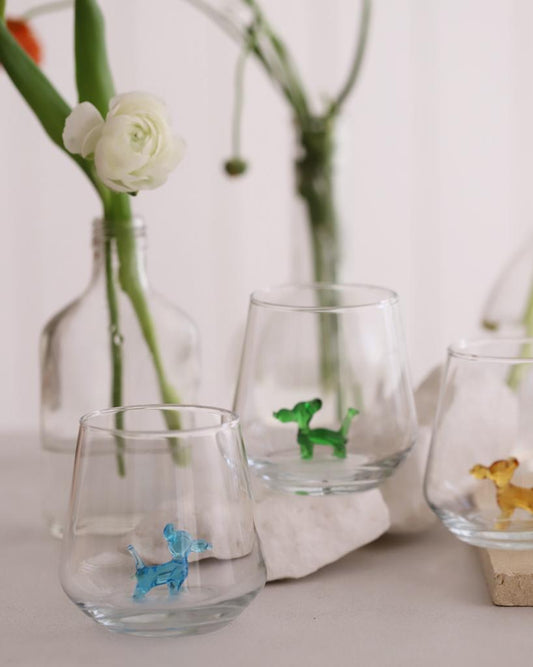 Drinking Glass set of 6 with Balloon Dog Figures