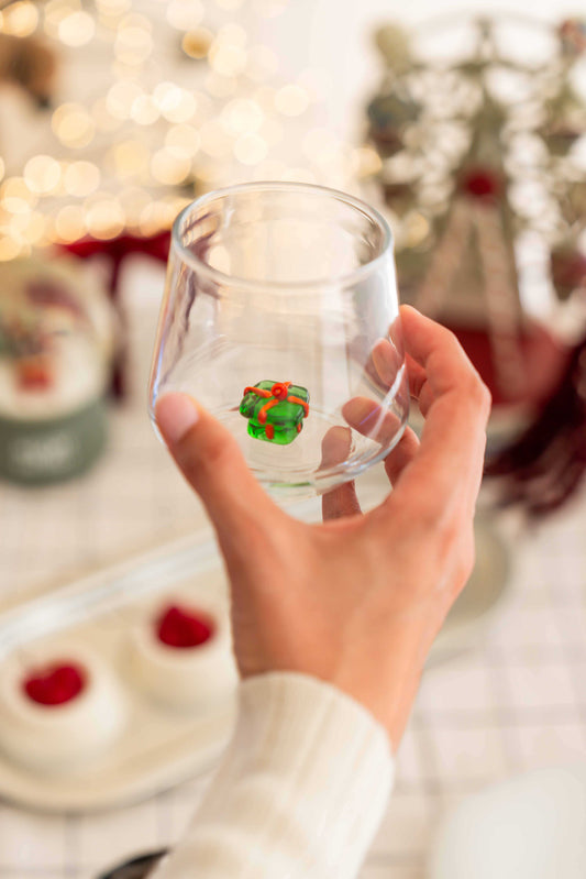 Tiny Figurine Drinking Glass, Christmas Present