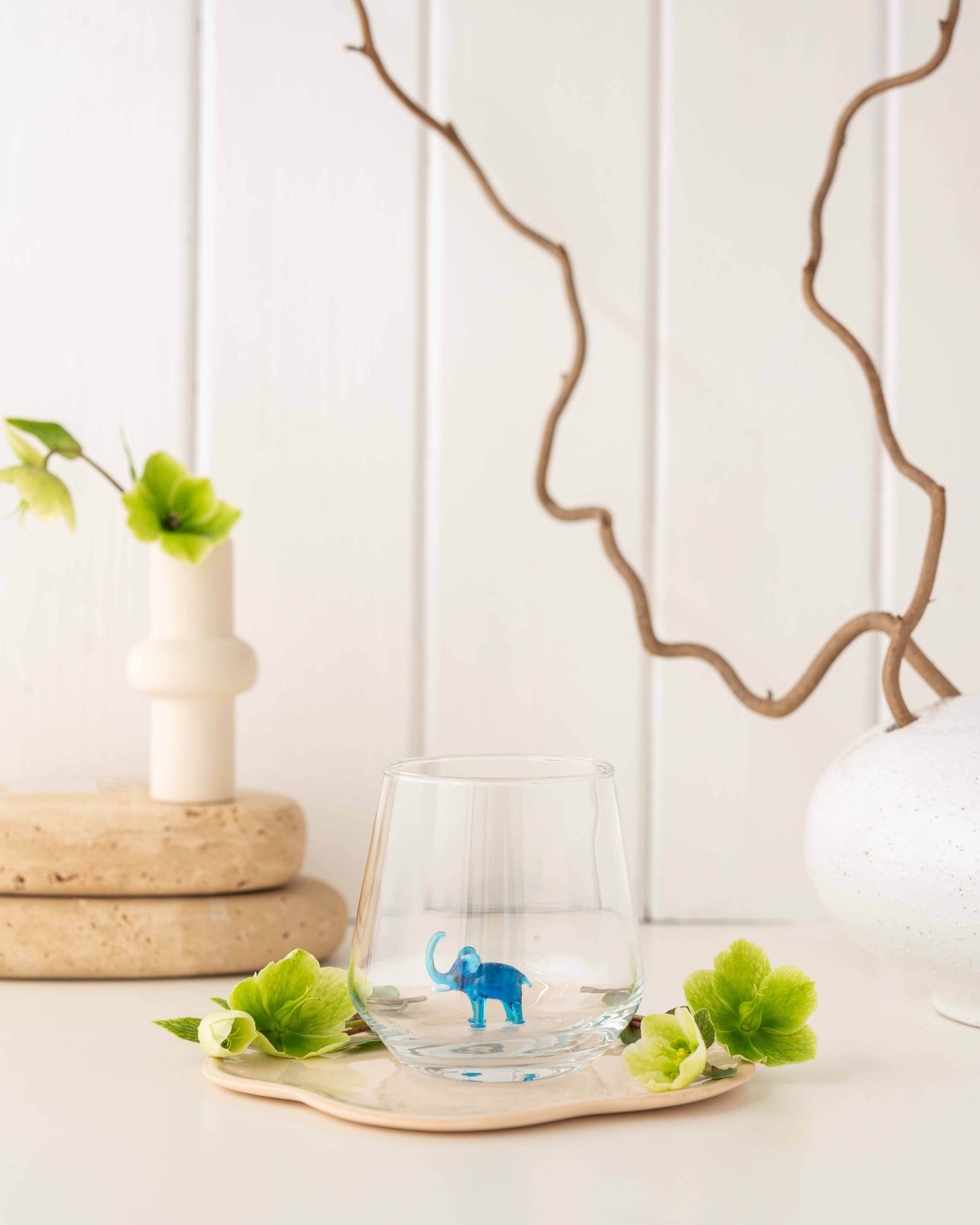 Tiny Animal Drinking Glass, Blue Elephant
