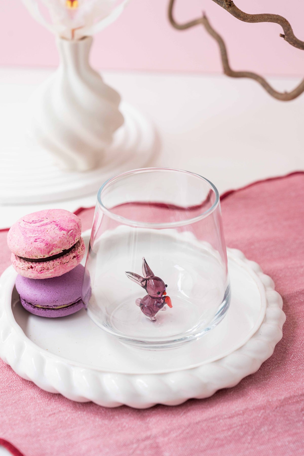 Tiny Animal Drinking Glass, Purple Bunny with Carrot