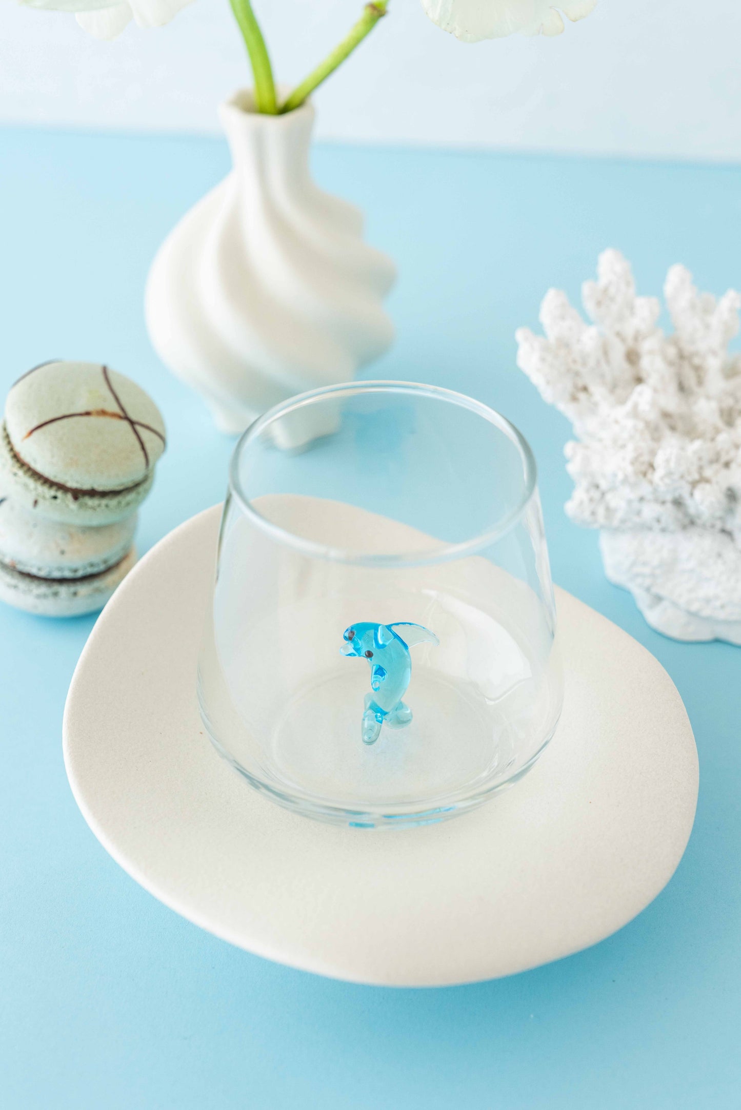 Ocean Theme Drinking Glass Set of 6 with Handmade Animal Figures