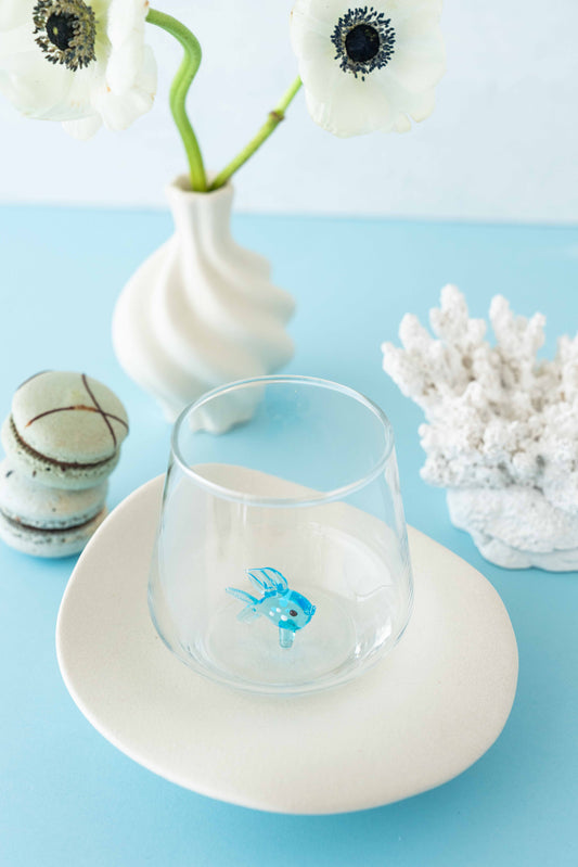 Tiny Animal Drinking Glass, Blue Fish