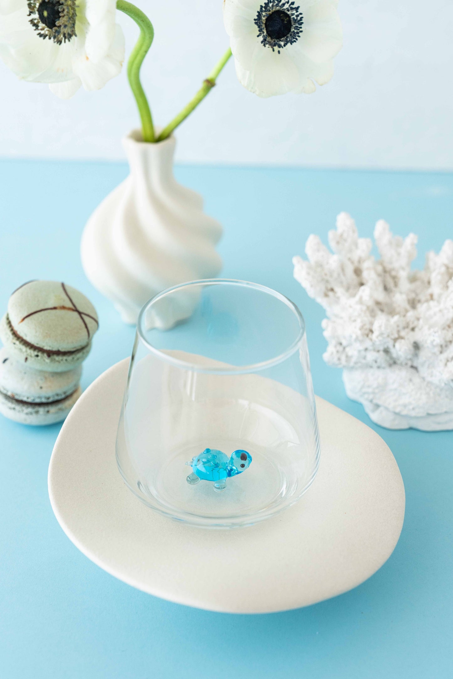 Ocean Theme Drinking Glass Set of 6 with Handmade Animal Figures