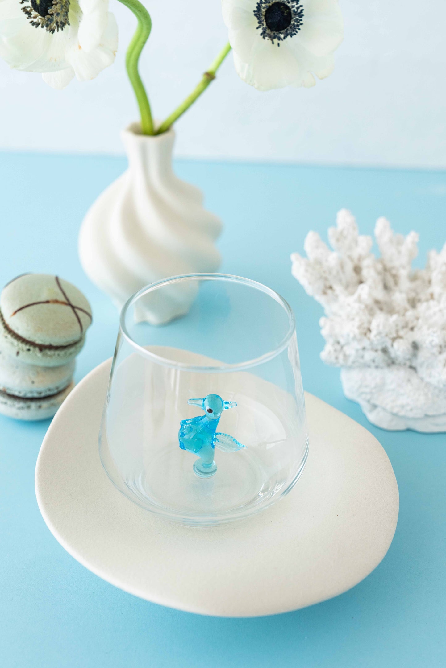 Ocean Theme Drinking Glass Set of 6 with Handmade Animal Figures