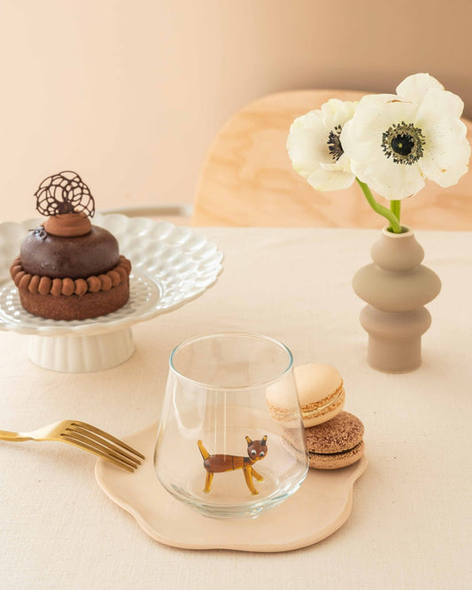 Tiny Animal Drinking Glass, Brown Cat