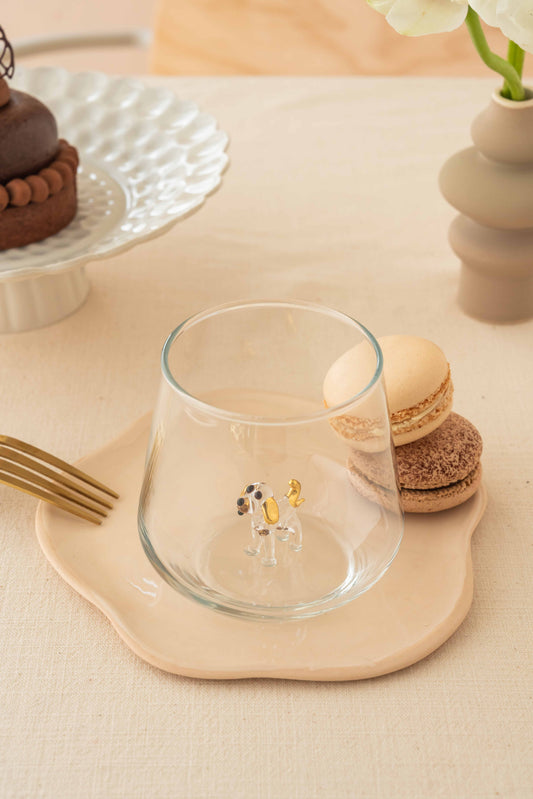 Dog Figurine Drinking Glass, Clear with Gold Details
