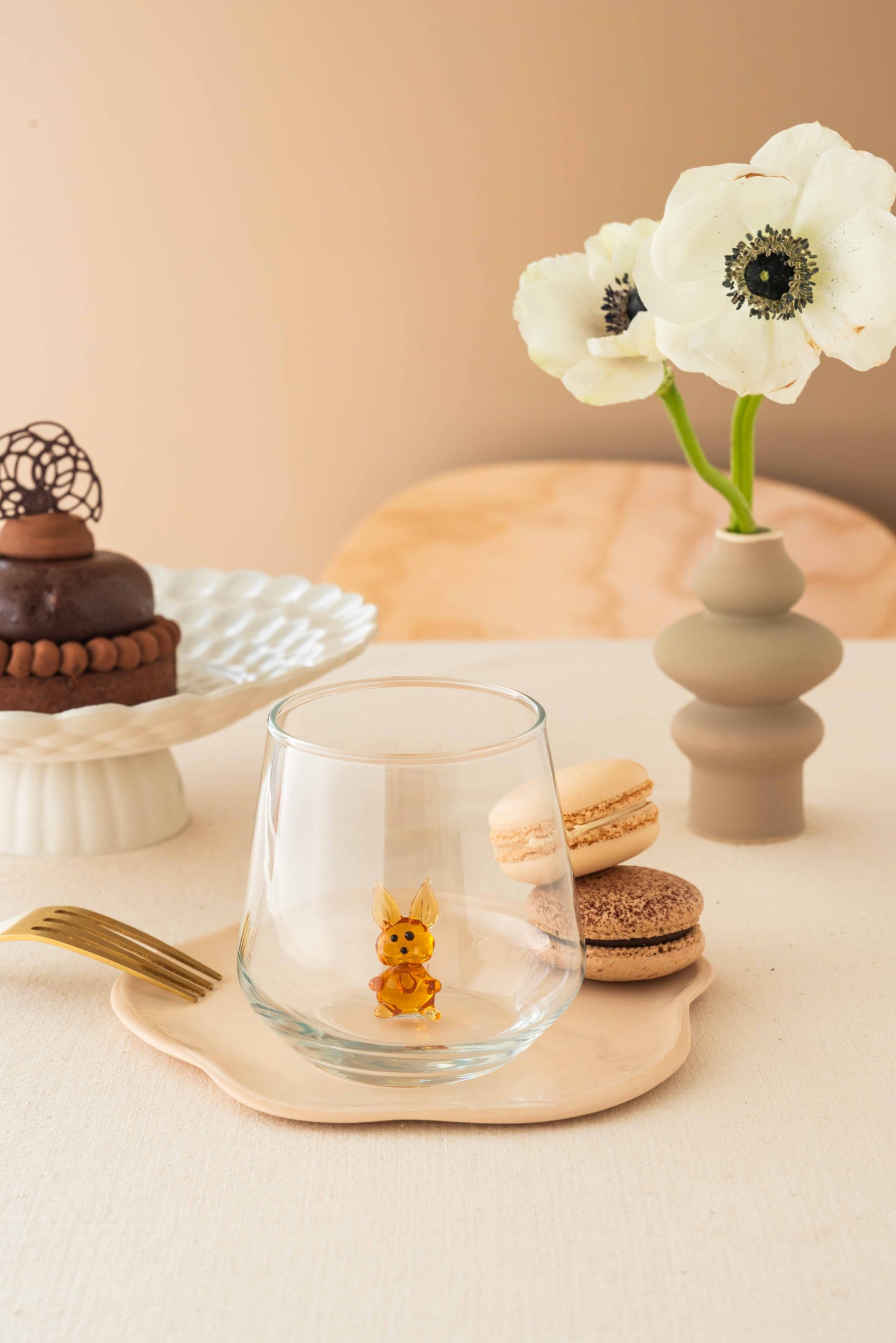 Tiny Animal Drinking Glass, Brown Rabbit/Bunny