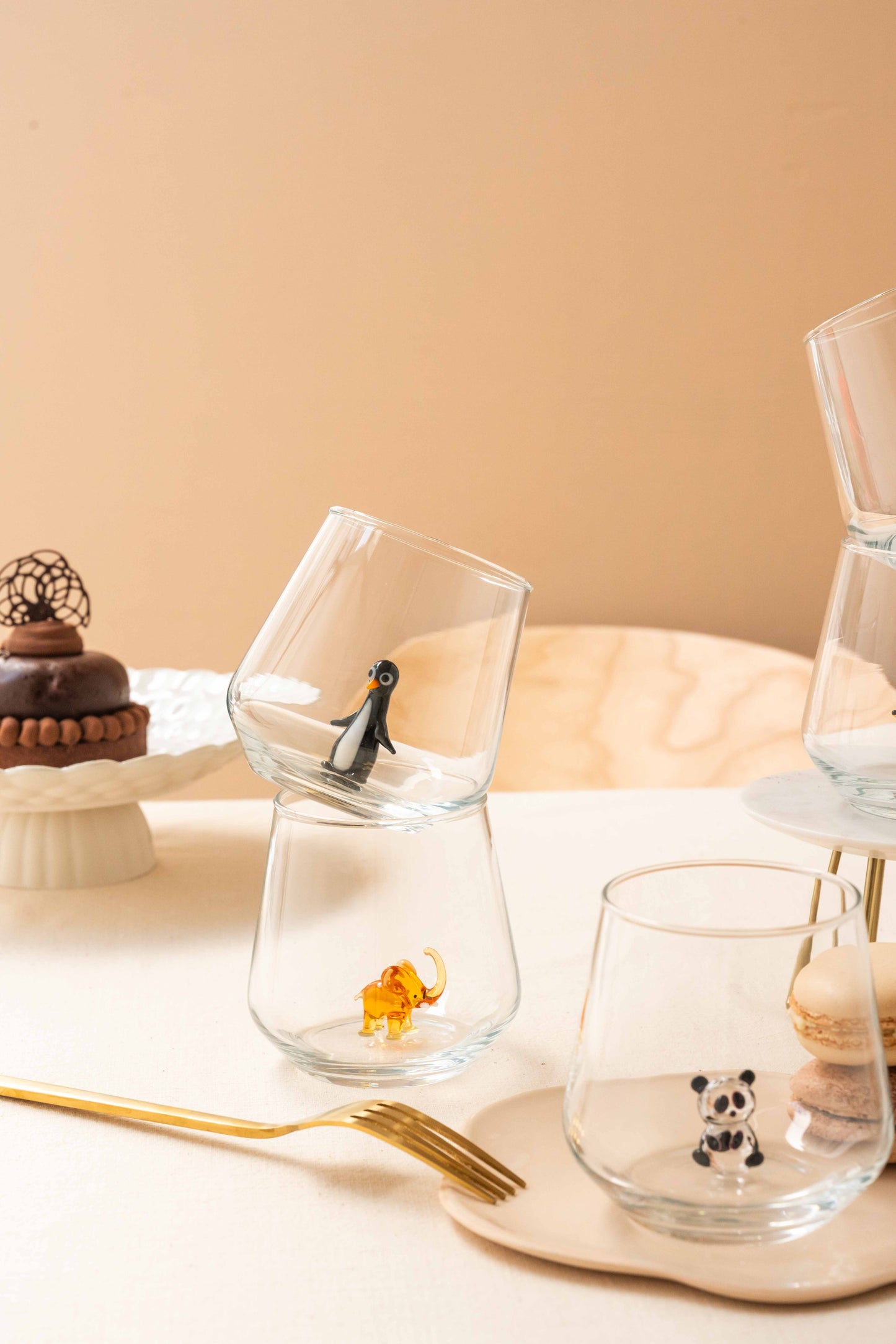 Our Planet Drinking Glass Set of 6 with Handmade Animal Figures