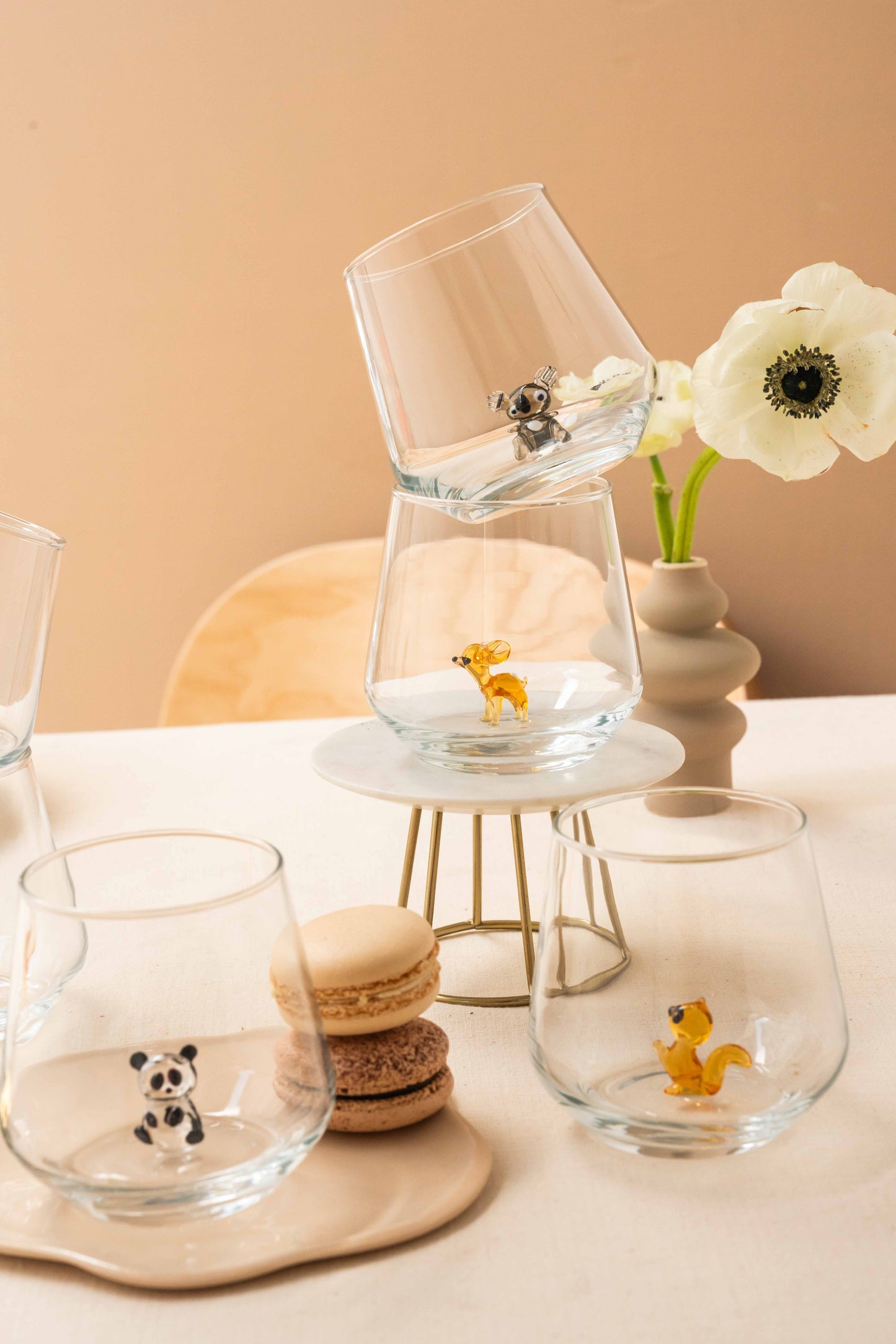 Our Planet Drinking Glass Set of 6 with Handmade Animal Figures