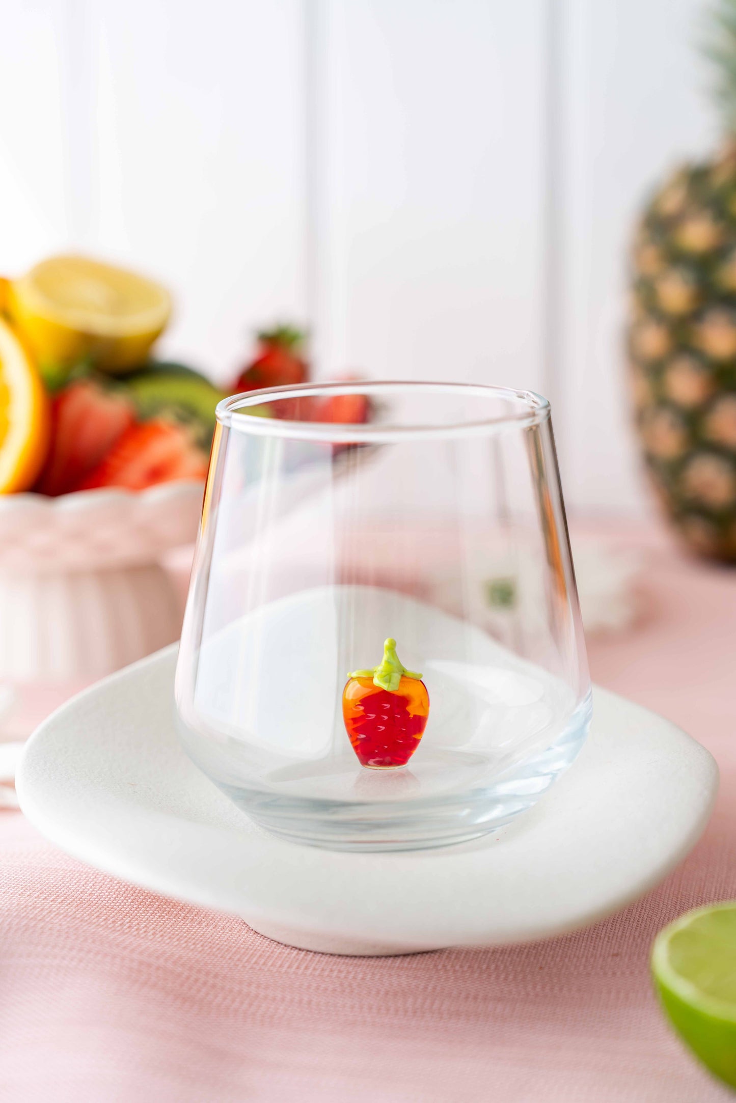 Fruit Theme Drinking Glass Set of 6 with Handmade Figures