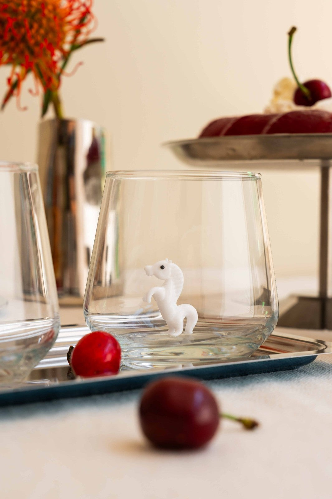 Tiny Animal Drinking Glass, White Horse