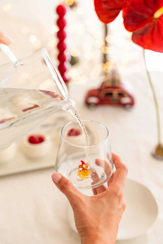Tiny Animal Drinking Glass, Fox with Christmas Hat