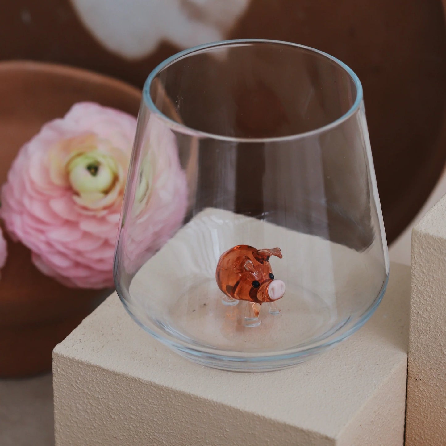 Tiny Animal Drinking Glass, Pink Pig
