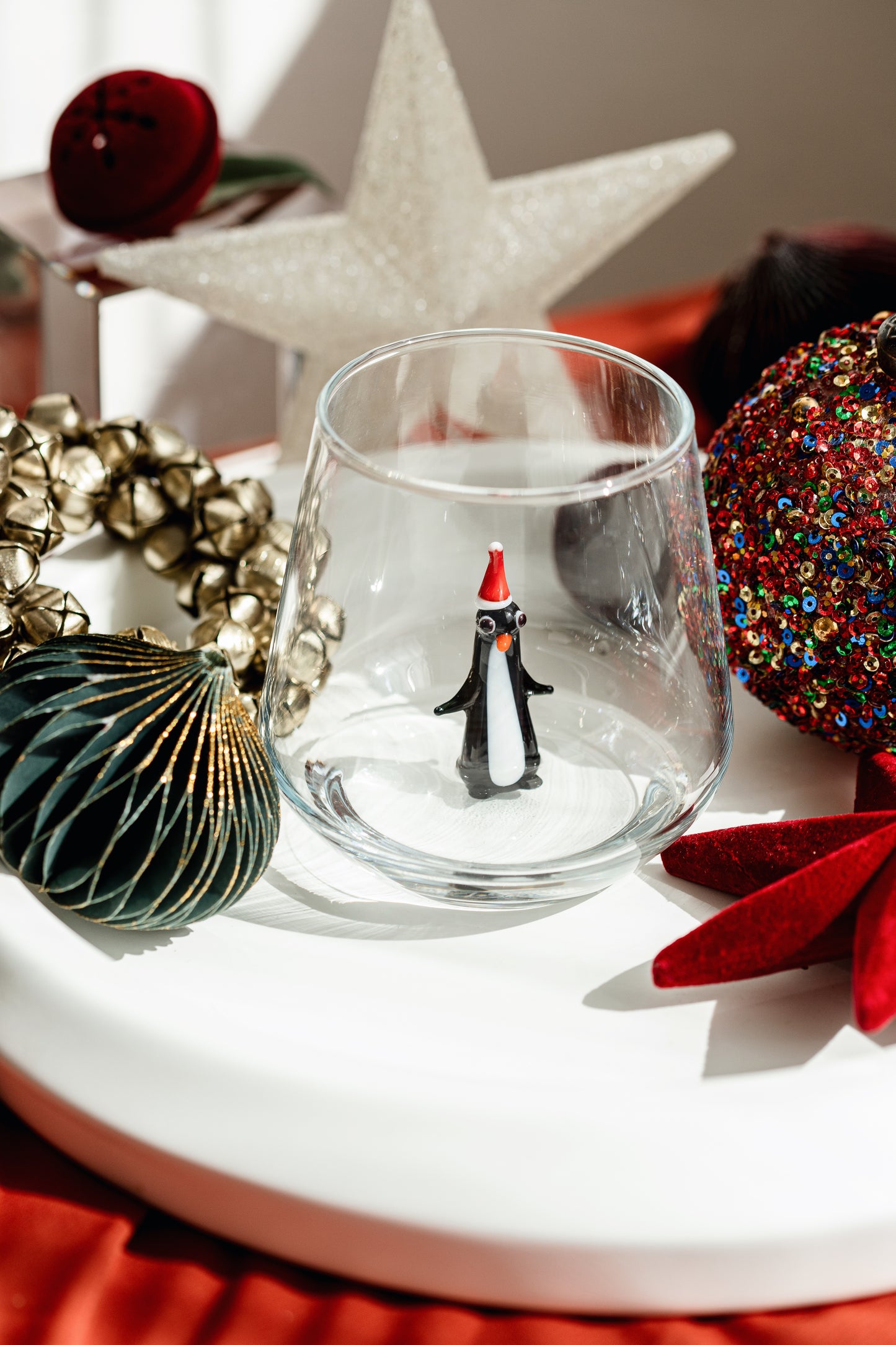 Tiny Figure Drinking Glass, Penguin with Hat