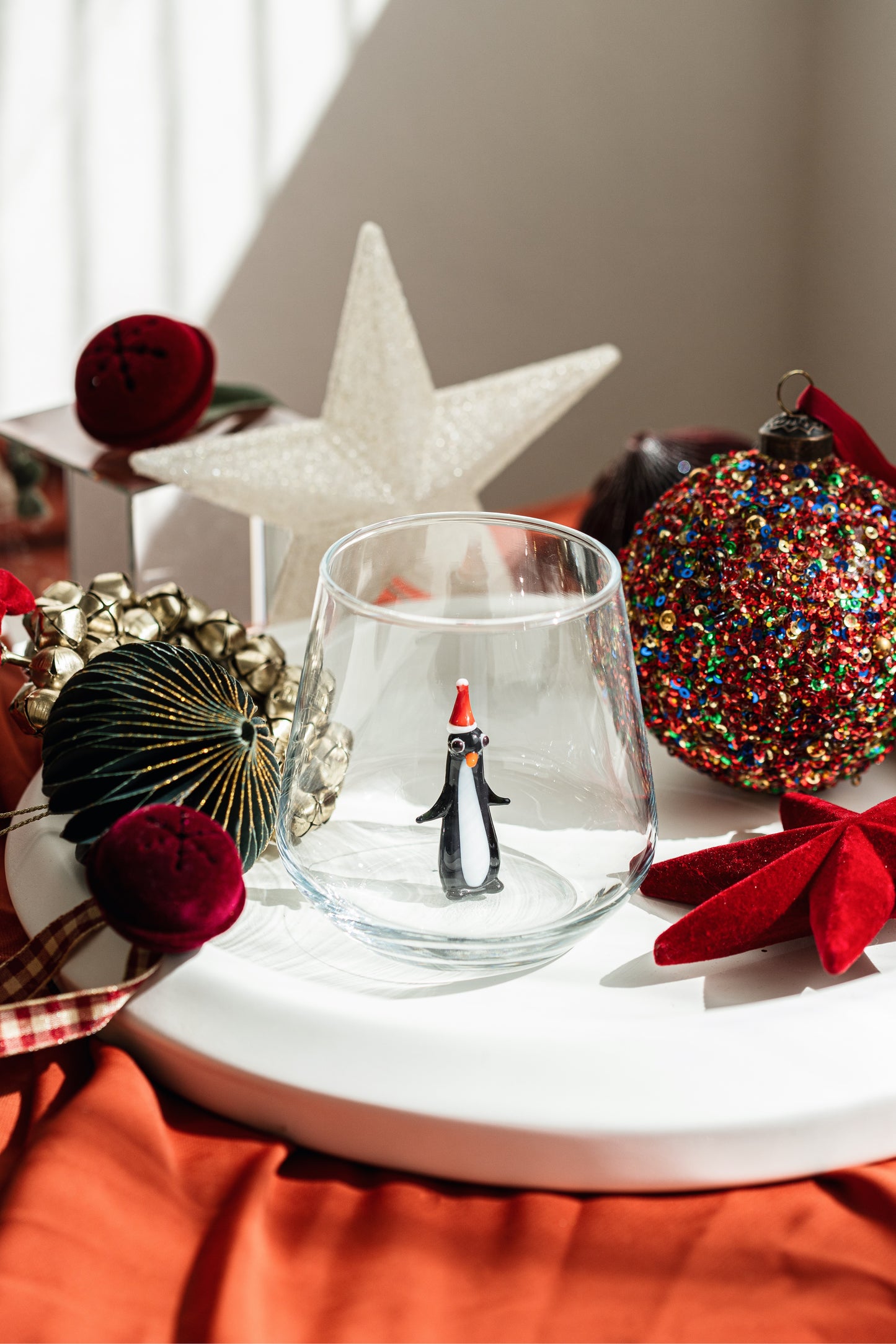 Tiny Figure Drinking Glass, Penguin with Hat