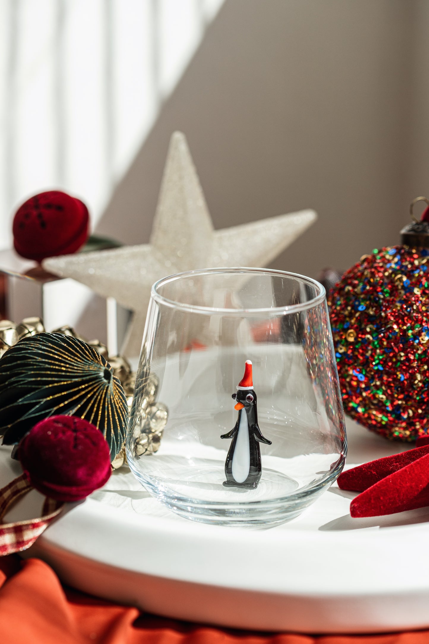 Tiny Figure Drinking Glass, Penguin with Hat