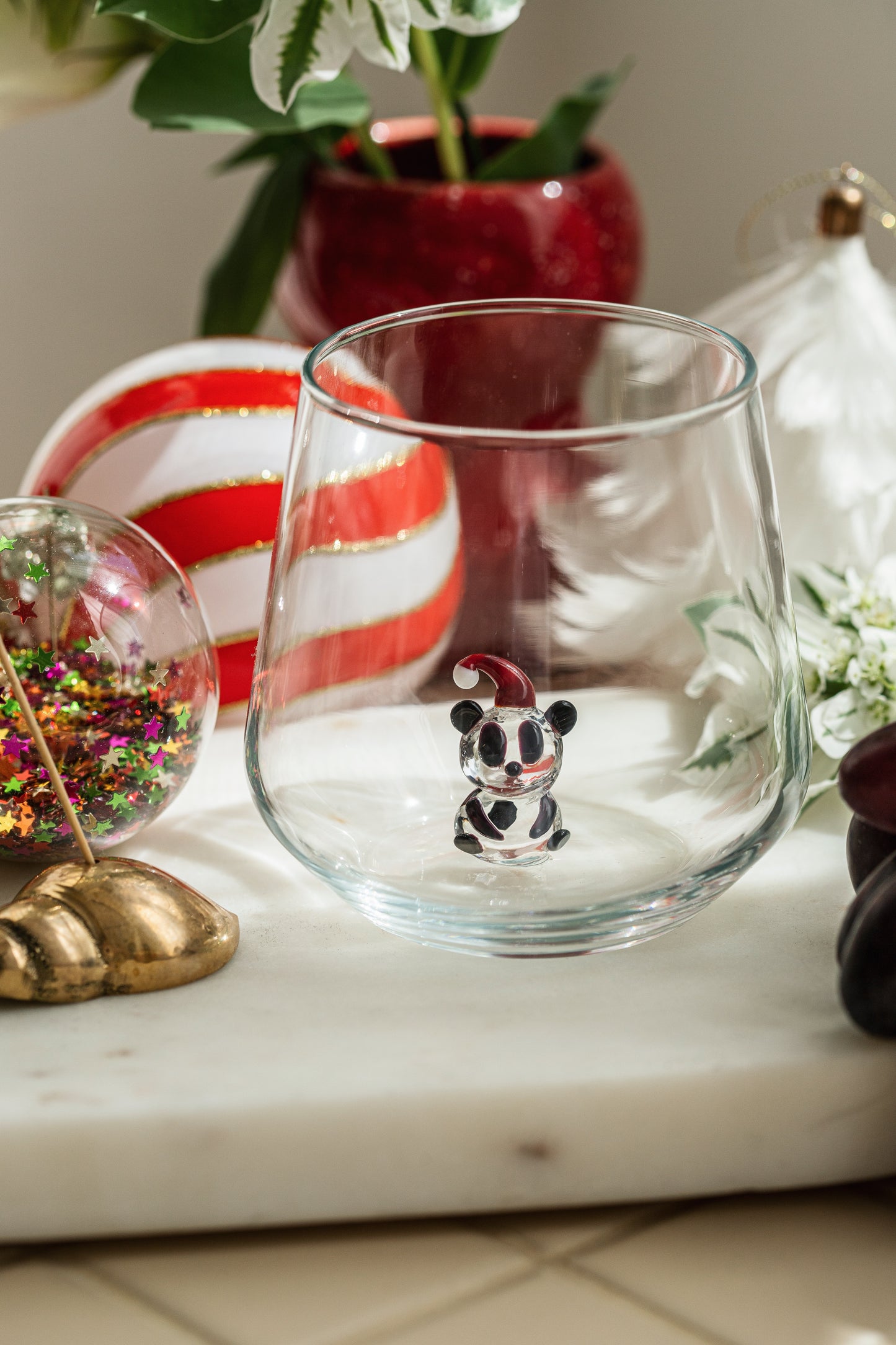 Tiny Figure Drinking Glass, Panda with Hat