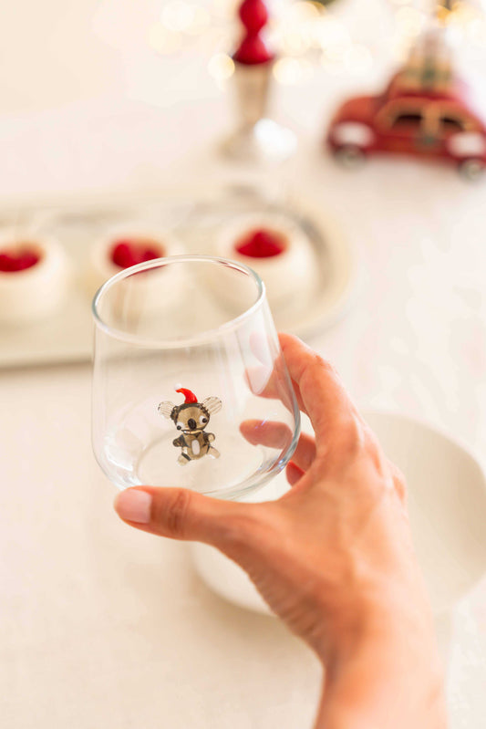Tiny Animal Drinking Glass, Koala with Christmas Hat