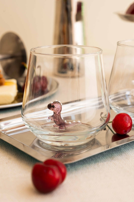 Tiny Animal Drinking Glass, Purple Dinosaur