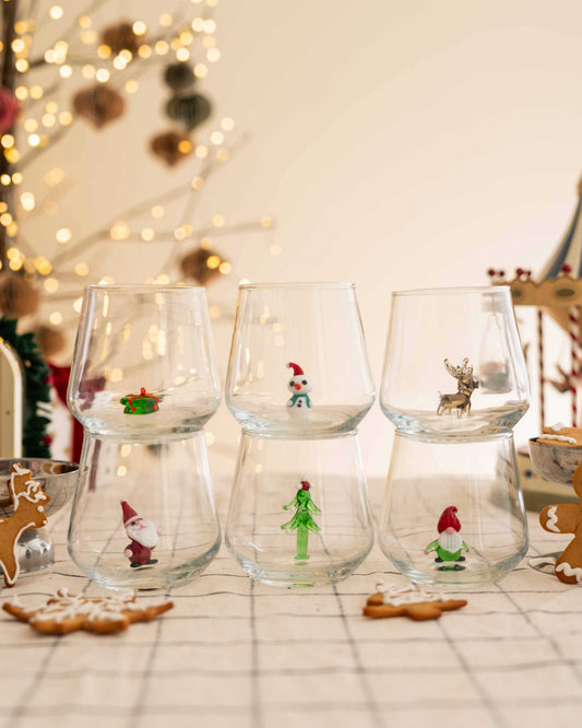 2026 Christmas Figurine Drinking Glass Set, 6-Piece