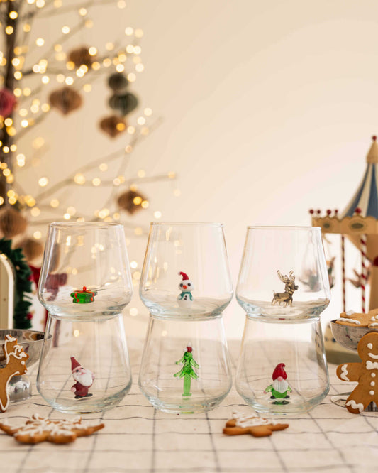 2026 Christmas Figurine Drinking Glass Set, 6-Piece