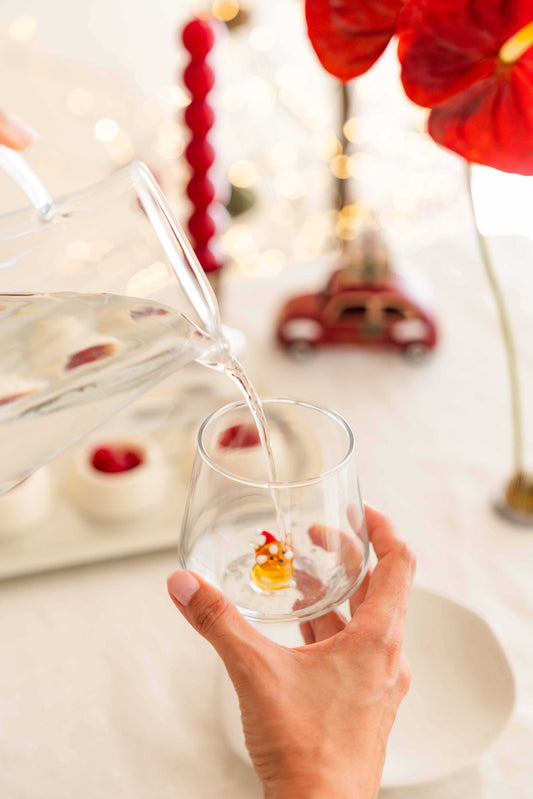 Tiny Animal Drinking Glass, Fox with Christmas Hat
