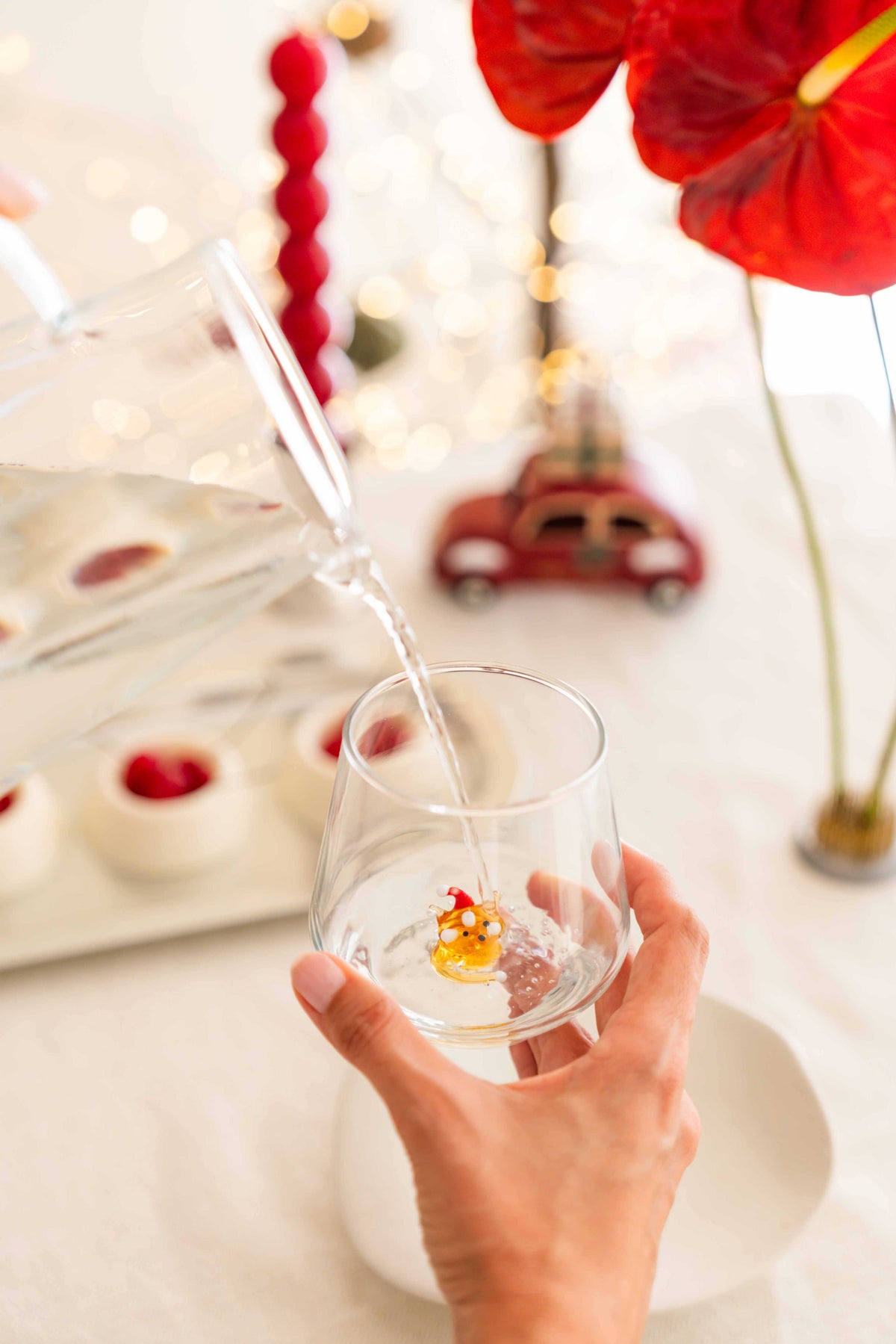 Tiny Animal Drinking Glass, Fox with Christmas Hat