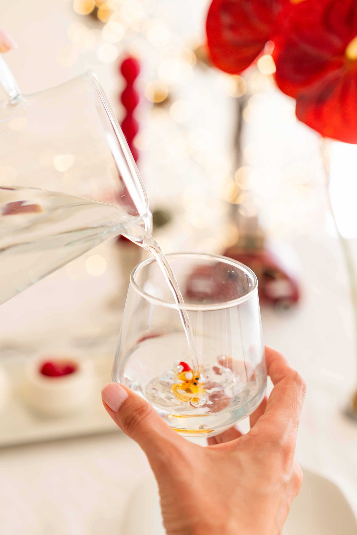 Tiny Animal Drinking Glass, Fox with Christmas Hat