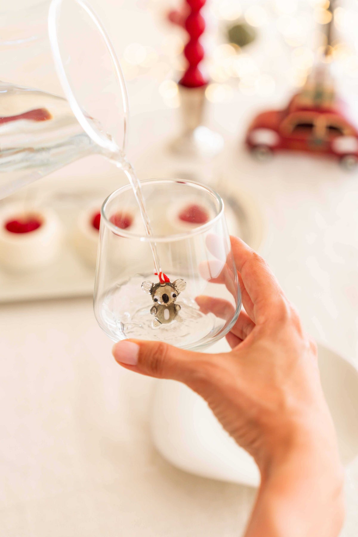 Tiny Animal Drinking Glass, Koala with Christmas Hat
