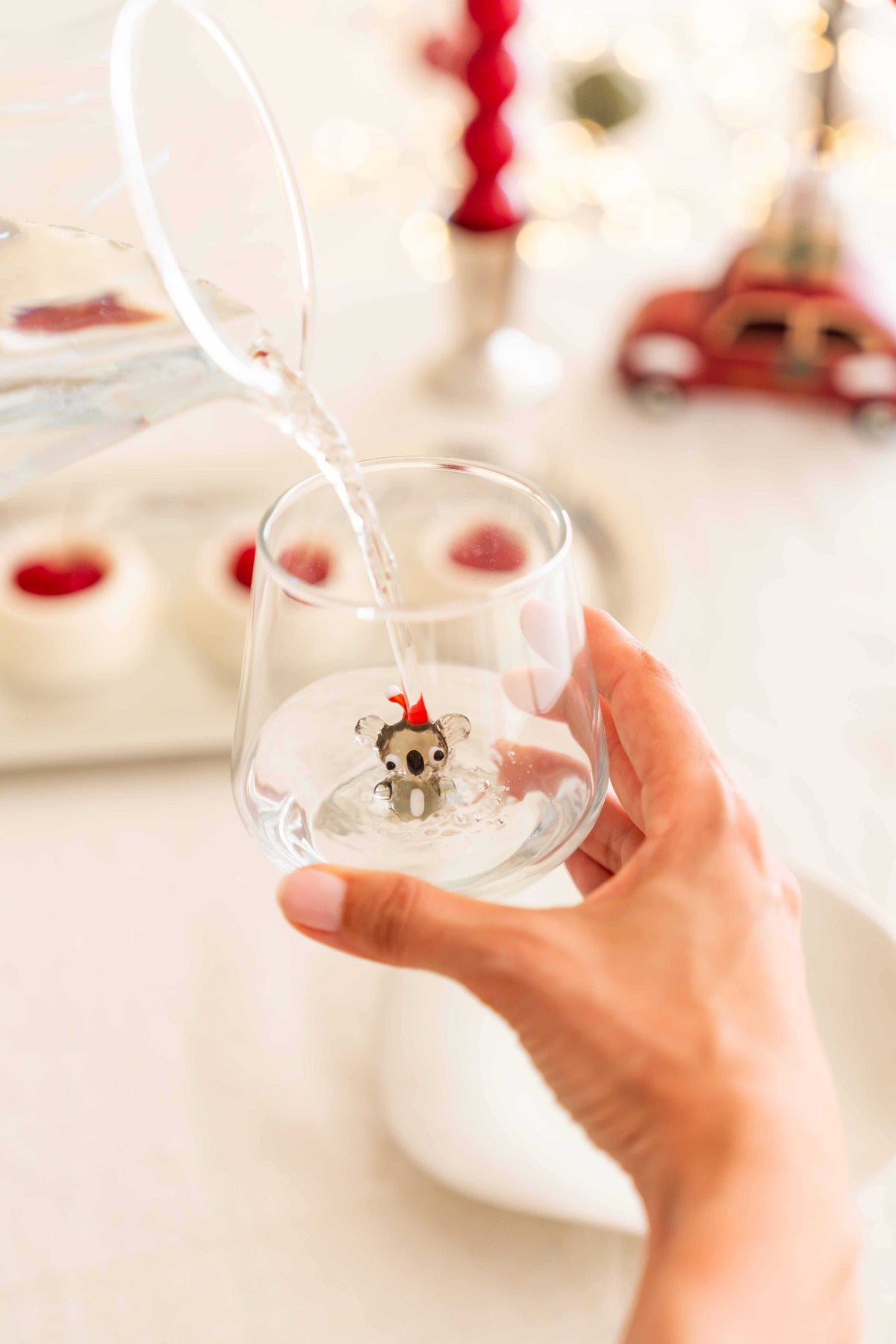 Tiny Animal Drinking Glass, Koala with Christmas Hat