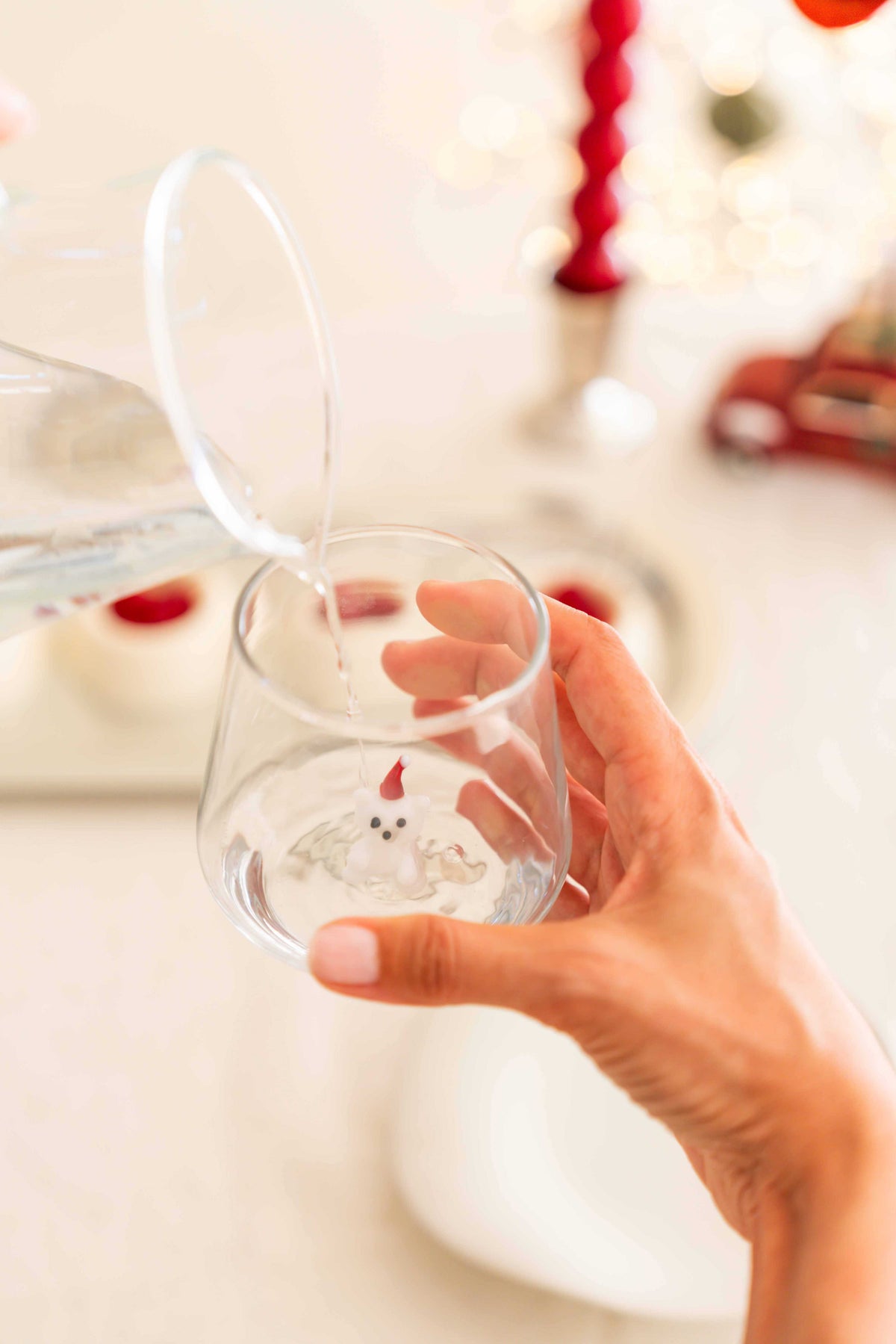 Tiny Animal Drinking Glass, Polar Bear with Christmas Hat