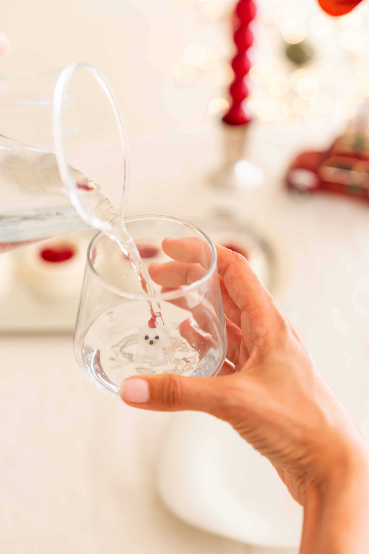 Tiny Animal Drinking Glass, Polar Bear with Christmas Hat