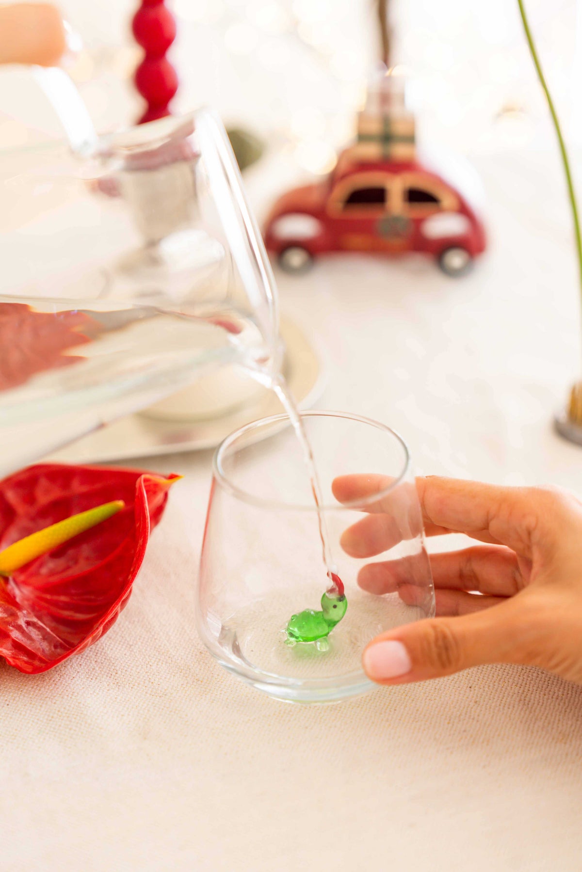 Tiny Animal Drinking Glass, Turtle with Christmas Hat