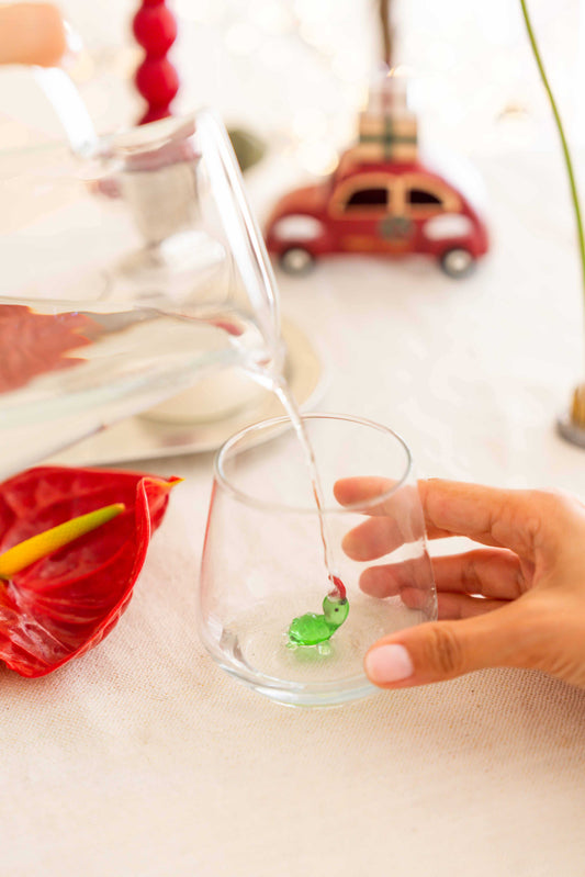 Tiny Animal Drinking Glass, Turtle with Christmas Hat