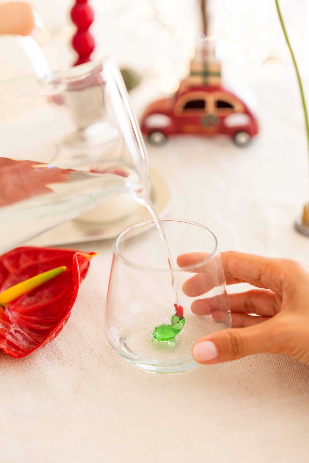 Tiny Animal Drinking Glass, Turtle with Christmas Hat