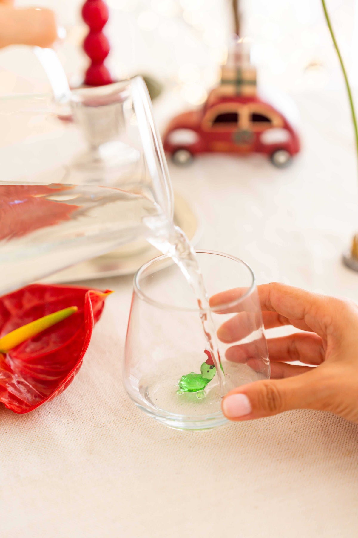 Tiny Animal Drinking Glass, Turtle with Christmas Hat