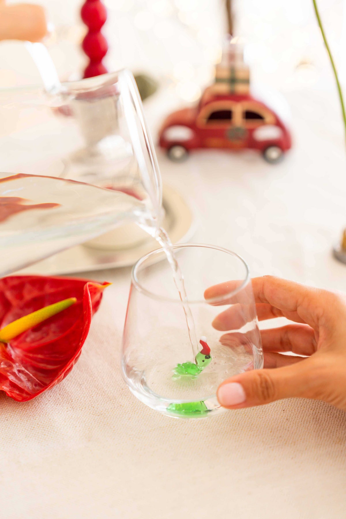 Tiny Animal Drinking Glass, Turtle with Christmas Hat