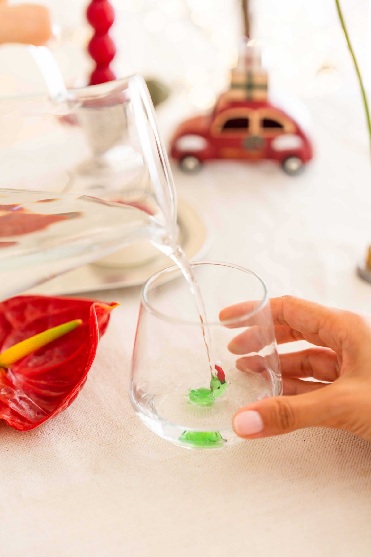 Tiny Animal Drinking Glass, Turtle with Christmas Hat