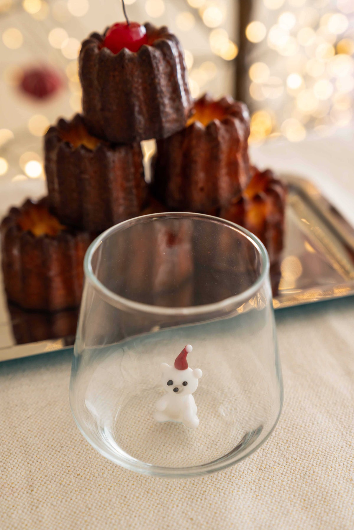 Tiny Animal Drinking Glass, Polar Bear with Christmas Hat