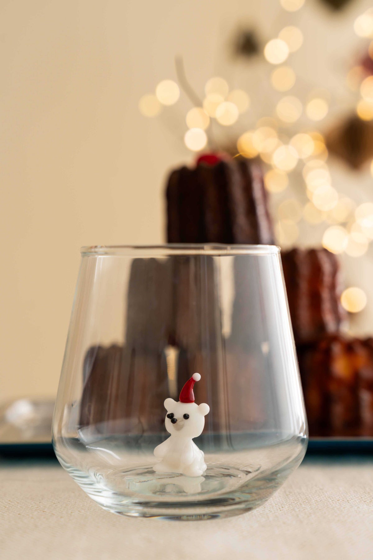 Tiny Animal Drinking Glass, Polar Bear with Christmas Hat