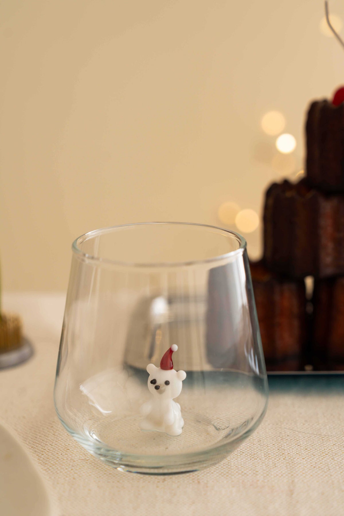 Tiny Animal Drinking Glass, Polar Bear with Christmas Hat