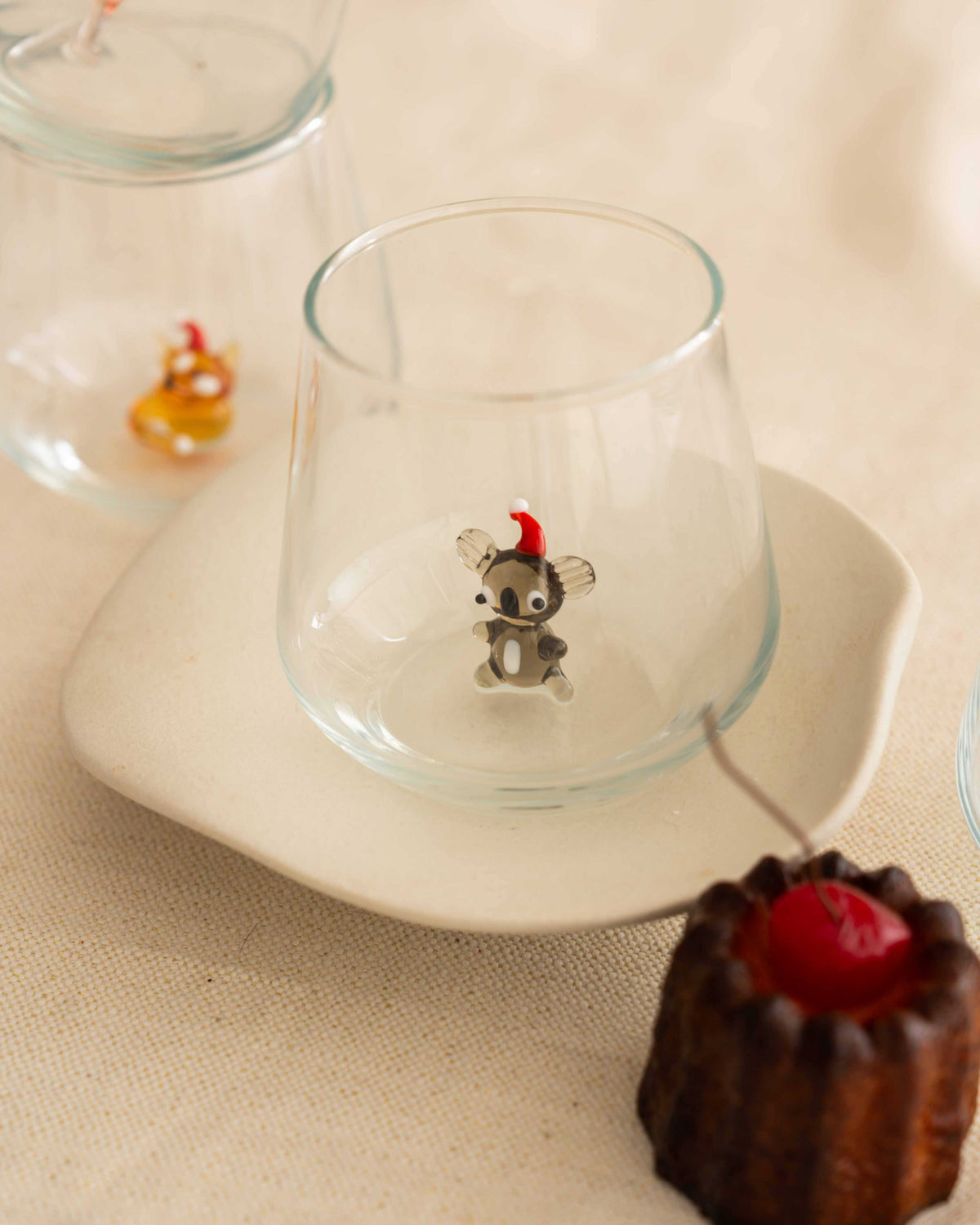 Tiny Animal Drinking Glass, Koala with Christmas Hat