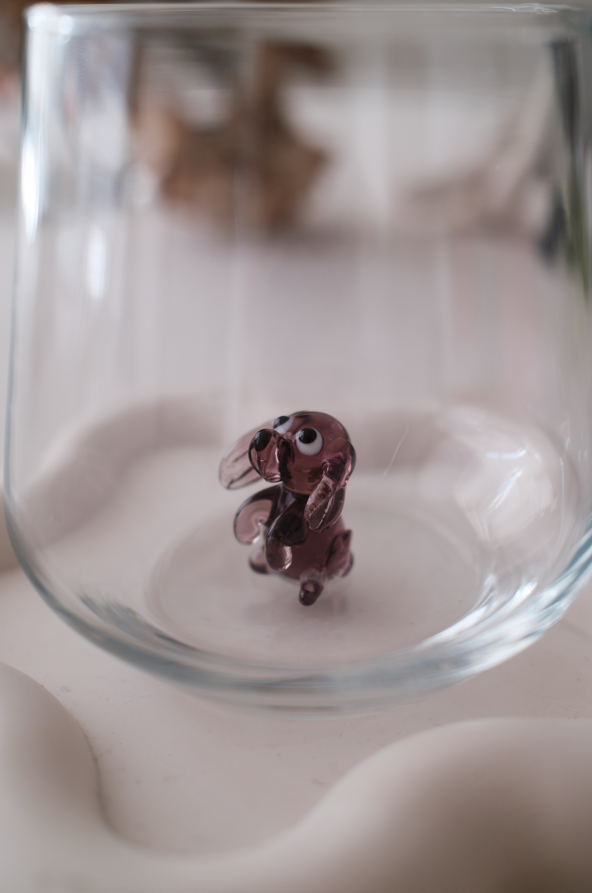 Tiny Animal Drinking Glass, Purple Puppy