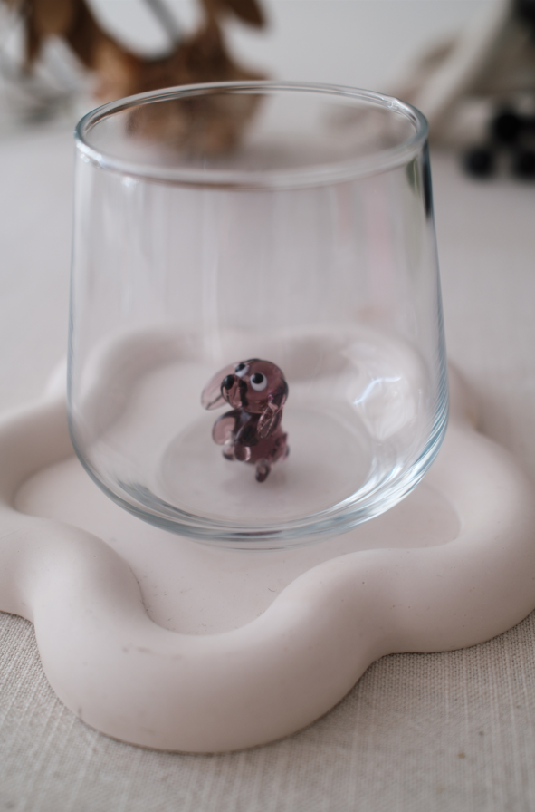 Tiny Animal Drinking Glass, Purple Puppy